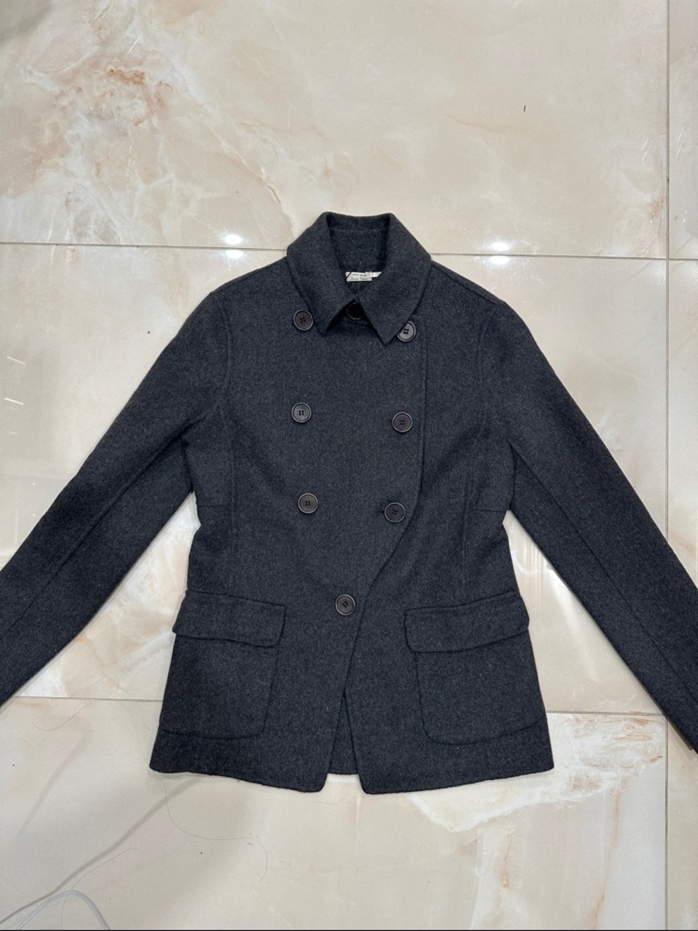 Double-Breasted Charcoal Wool Peacoat